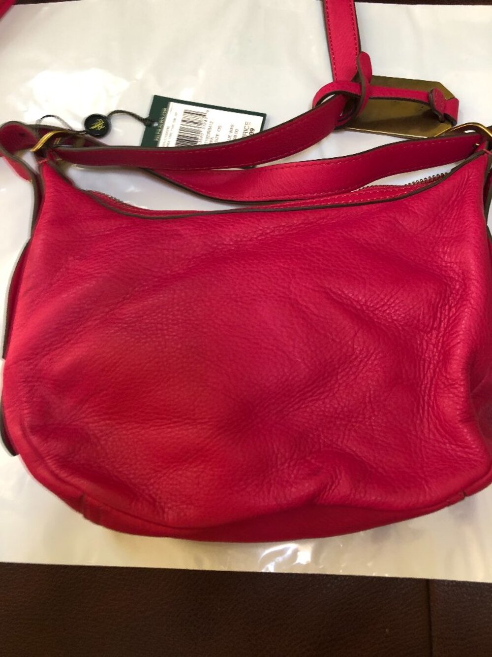 Lauren Ralph Lauren Pebbled Leather Shoulder Hobo bag in a Bright Fuchsia